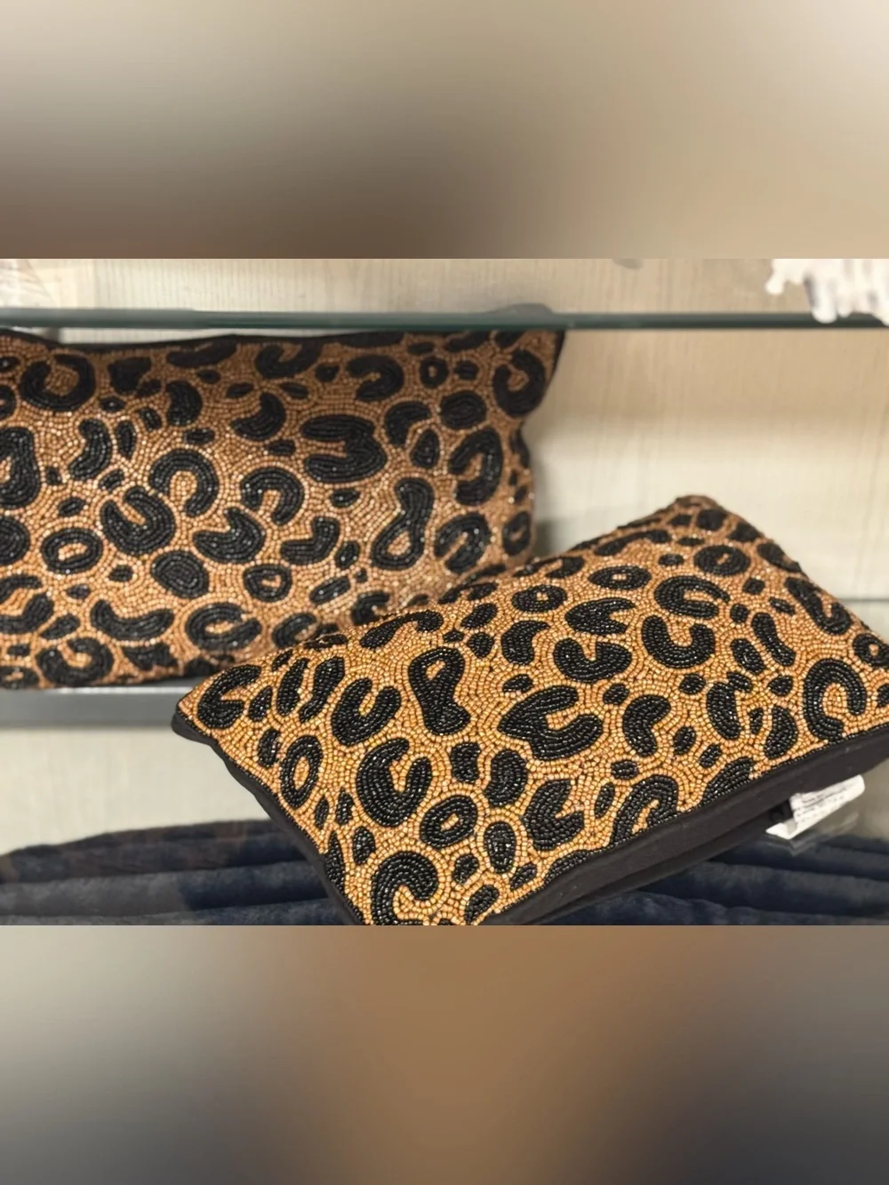 Leopard Beaded Decorative 2 Pillows - Black and Gold